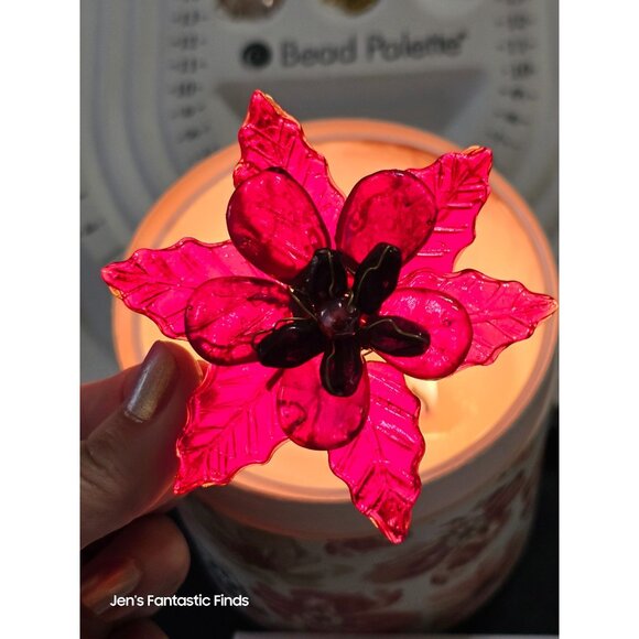 Vintage Red Glass Poinsettia Gold Filigree‎ Center Versatile - Picture 2 of 13